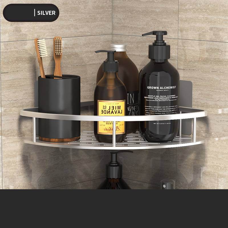 Space Aluminum Shelf Bathroom Black Rectangular Wall Hanging Kitchen And Bathroom Dual-use Shelf - Mubimart