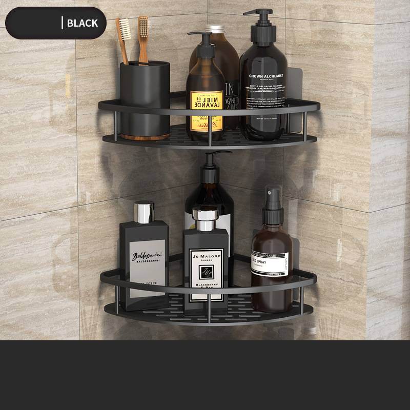 Space Aluminum Shelf Bathroom Black Rectangular Wall Hanging Kitchen And Bathroom Dual-use Shelf - Mubimart
