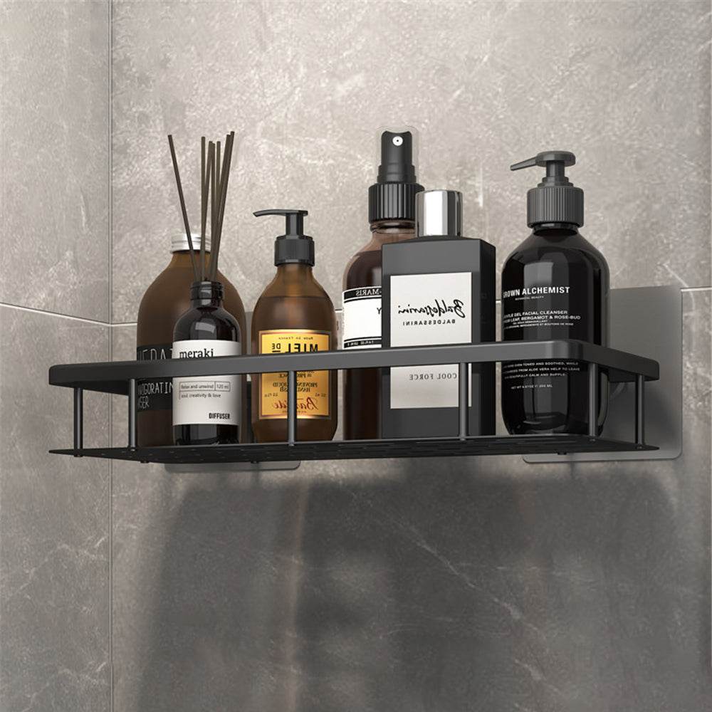 Space Aluminum Shelf Bathroom Black Rectangular Wall Hanging Kitchen And Bathroom Dual-use Shelf - Mubimart