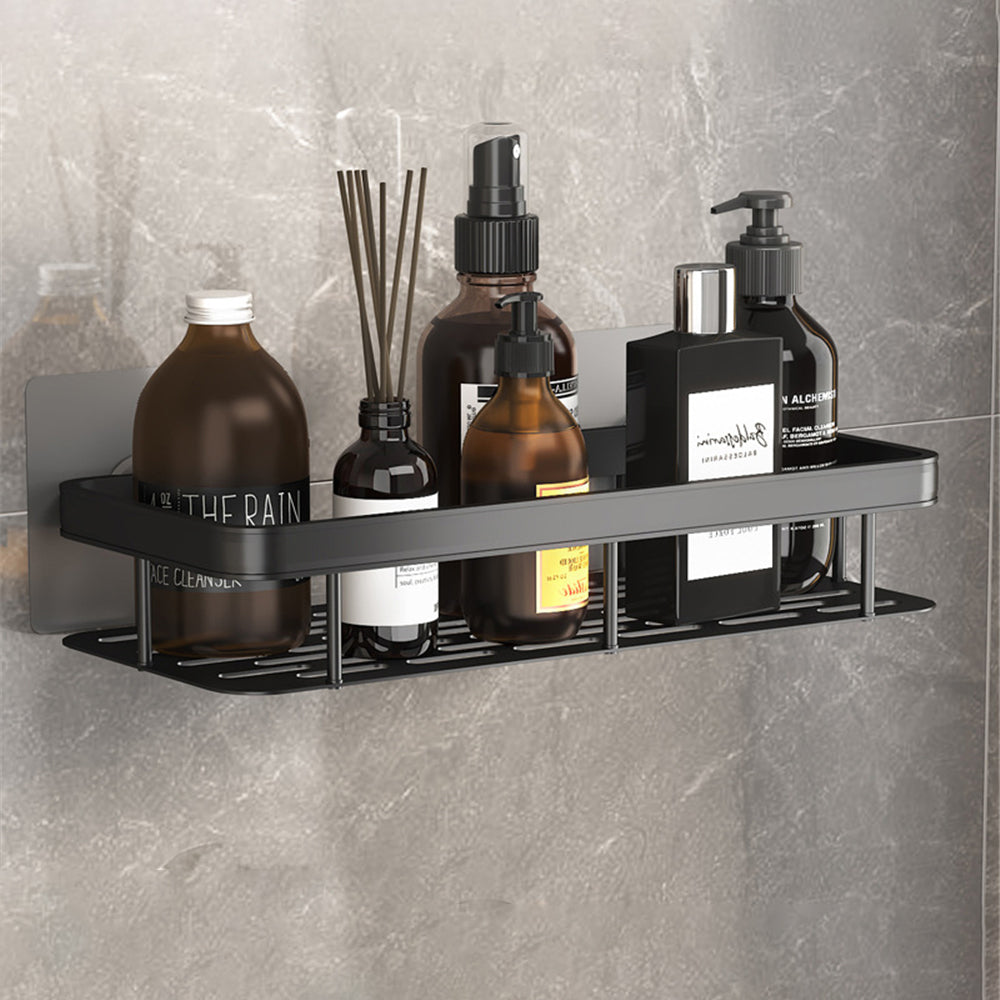 Space Aluminum Shelf Bathroom Black Rectangular Wall Hanging Kitchen And Bathroom Dual-use Shelf - Mubimart - Shower caddy 