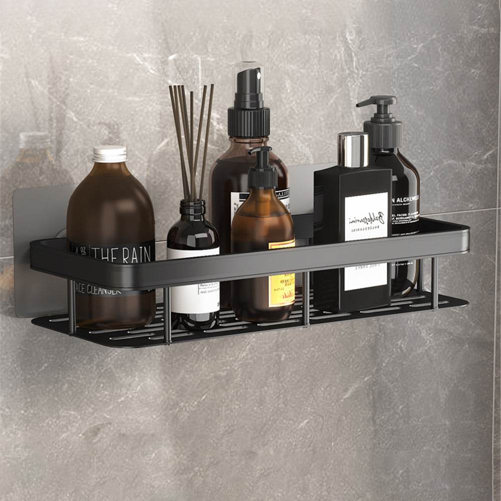 Space Aluminum Shelf Bathroom Black Rectangular Wall Hanging Kitchen And Bathroom Dual-use Shelf - Mubimart