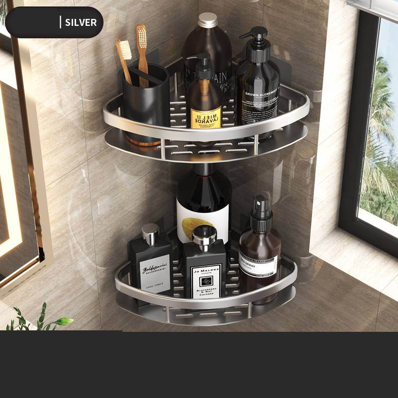 Space Aluminum Shelf Bathroom Black Rectangular Wall Hanging Kitchen And Bathroom Dual-use Shelf - Mubimart