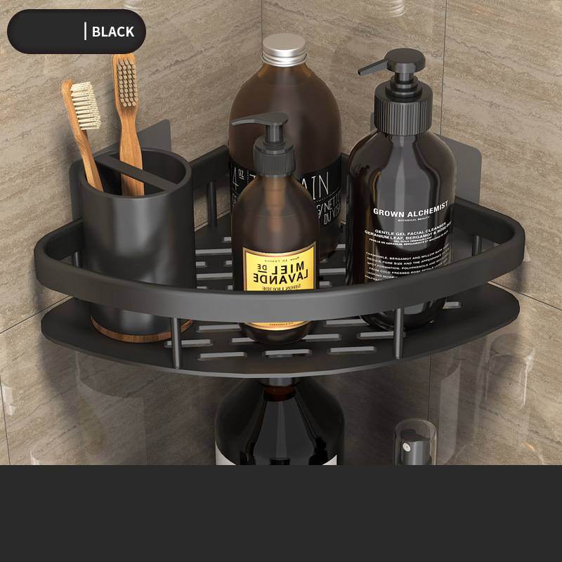 Space Aluminum Shelf Bathroom Black Rectangular Wall Hanging Kitchen And Bathroom Dual-use Shelf - Mubimart