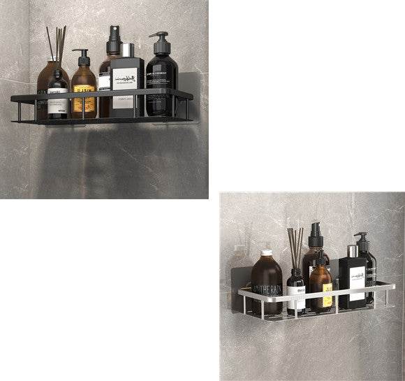 Space Aluminum Shelf Bathroom Black Rectangular Wall Hanging Kitchen And Bathroom Dual-use Shelf - Mubimart