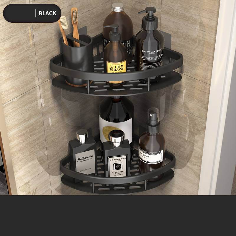 Space Aluminum Shelf Bathroom Black Rectangular Wall Hanging Kitchen And Bathroom Dual-use Shelf - Mubimart