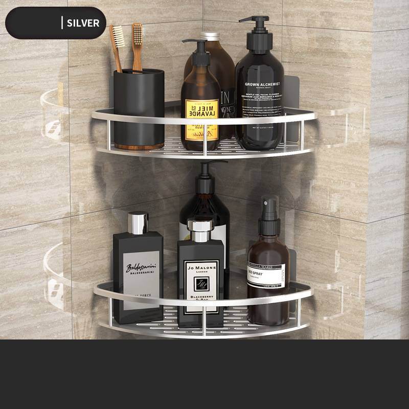 Space Aluminum Shelf Bathroom Black Rectangular Wall Hanging Kitchen And Bathroom Dual-use Shelf - Mubimart