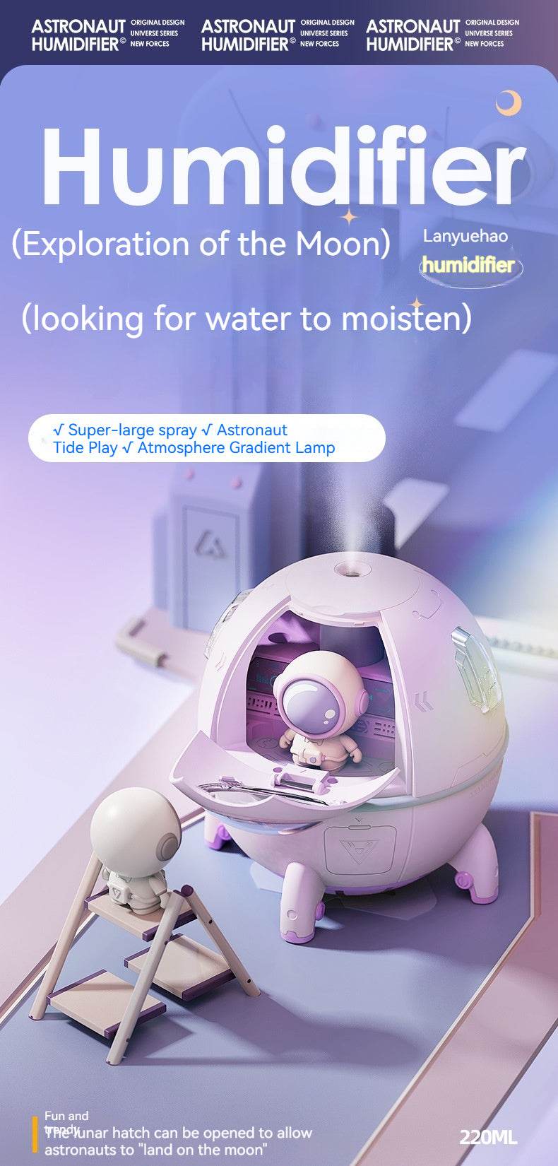 Space Capsule Humidifier USB Heavy Fog Household Silent Bedroom Small Night Lamp - Mubimart