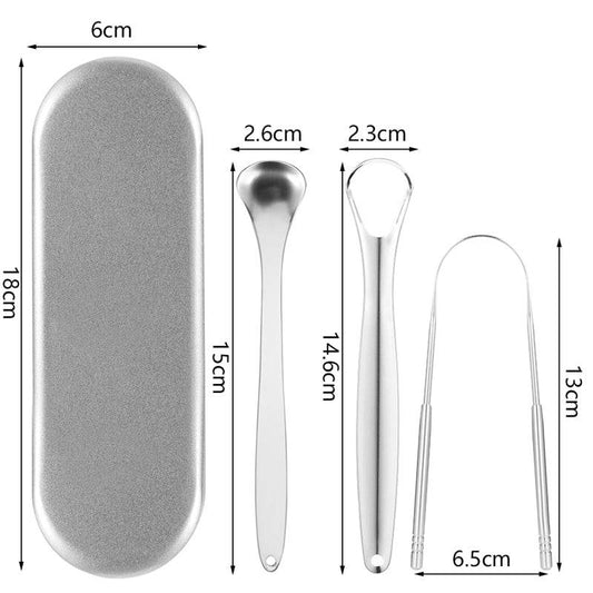 Spot Stainless Steel Tongue Coating Cleaning Oral Tongue Scraper Adult Manual Tongue Coating Tongue Scraper Three-Piece Set - Mubimart