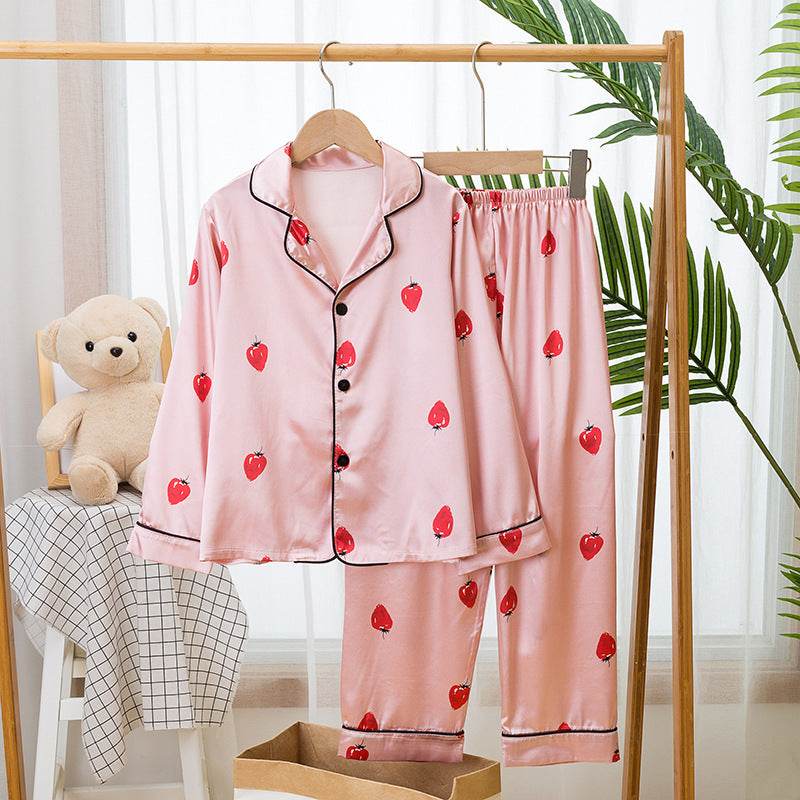 Spring And Autumn Children's Pajamas Silk Boy Girl Child Baby Long-Sleeved Short Suit Ice Silk Baby Air-Conditioned Home Service - Mubimart