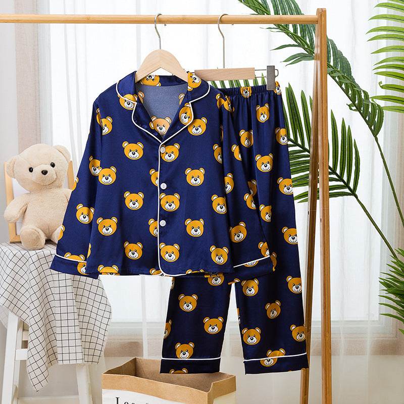 Spring And Autumn Children's Pajamas Silk Boy Girl Child Baby Long-Sleeved Short Suit Ice Silk Baby Air-Conditioned Home Service - Mubimart
