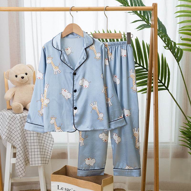 Spring And Autumn Children's Pajamas Silk Boy Girl Child Baby Long-Sleeved Short Suit Ice Silk Baby Air-Conditioned Home Service - Mubimart
