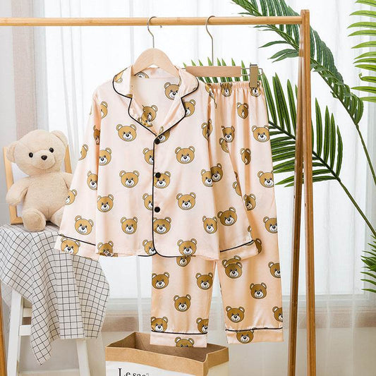 Spring And Autumn Children's Pajamas Silk Boy Girl Child Baby Long-Sleeved Short Suit Ice Silk Baby Air-Conditioned Home Service - Mubimart