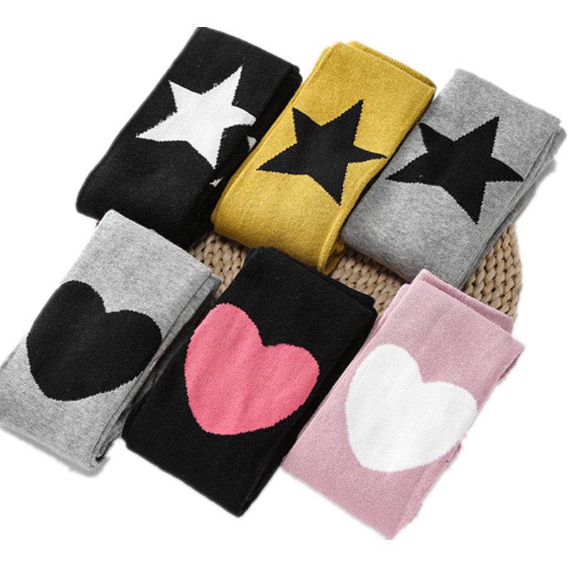 Spring And Autumn New Cotton Five-pointed Star Children Pantyhose Cute Tertiary Color Love Girl Leggings - Mubimart