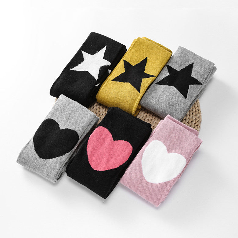 Spring And Autumn New Cotton Five-pointed Star Children Pantyhose Cute Tertiary Color Love Girl Leggings - Mubimart -  