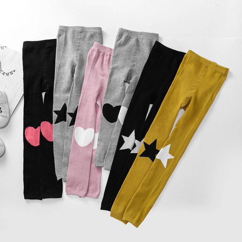 Spring And Autumn New Cotton Five-pointed Star Children Pantyhose Cute Tertiary Color Love Girl Leggings - Mubimart