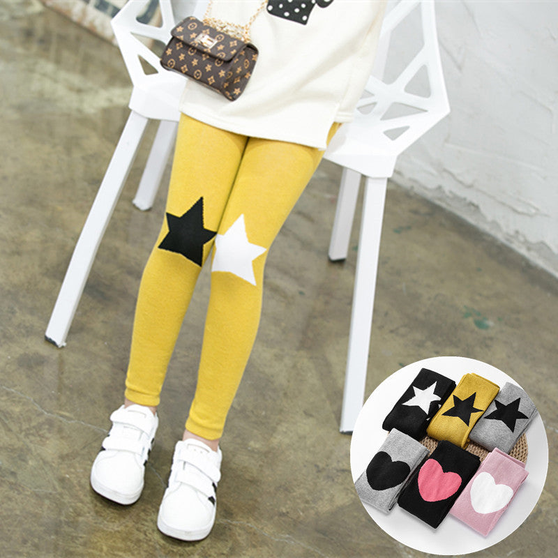 Spring And Autumn New Cotton Five-pointed Star Children Pantyhose Cute Tertiary Color Love Girl Leggings - Mubimart - Underware 