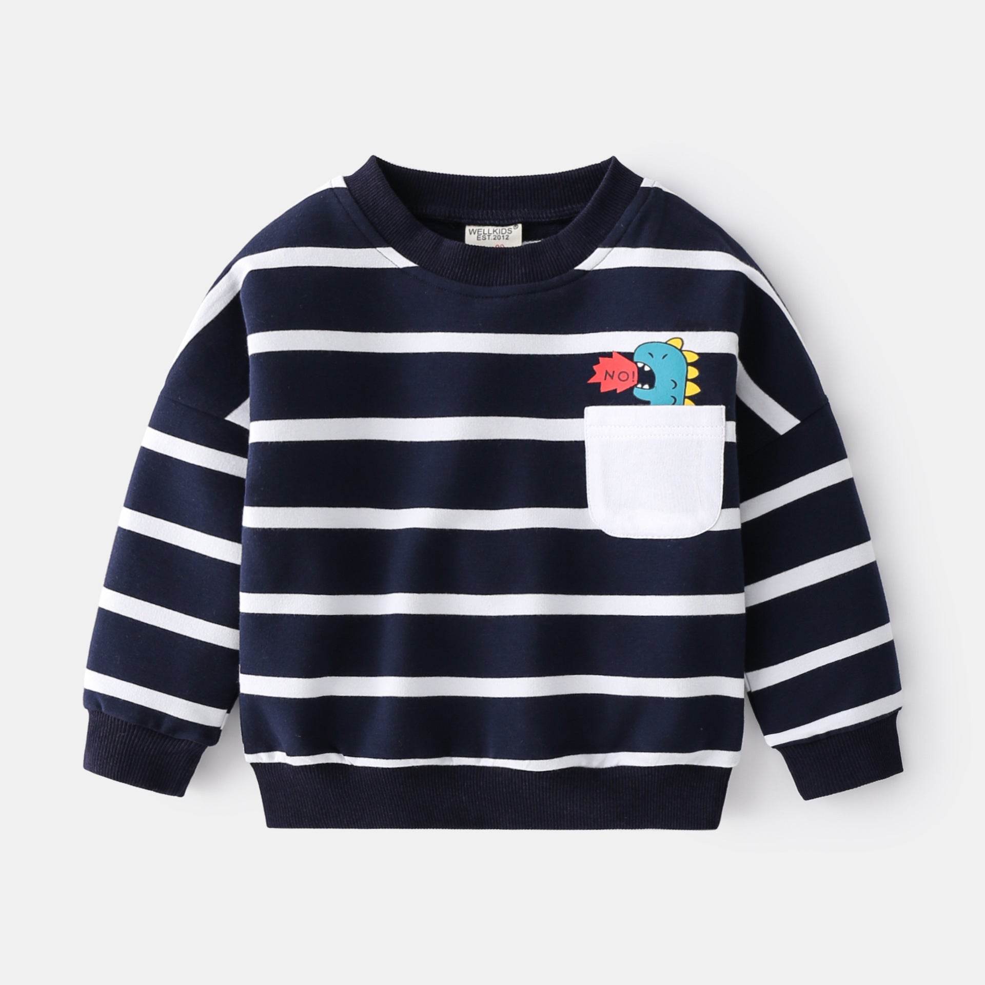 Spring Boys Striped Sweater Casual Loose Round Neck Pullover Sweater Cotton - Mubimart
