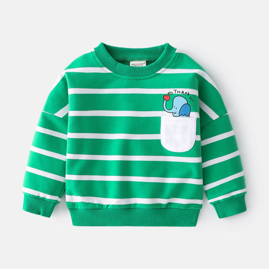 Spring Boys Striped Sweater Casual Loose Round Neck Pullover Sweater Cotton - Mubimart