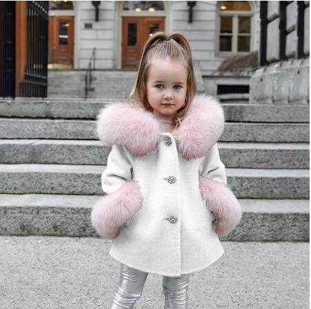 Spring Kid Girls Autumn Warm Woolen Overcoat Fur Coat - Mubimart