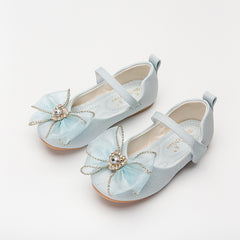 Spring New Girls' Single Shoes Cute Bow Rhinestone Soft Sole Flat Shoes - Mubimart -  