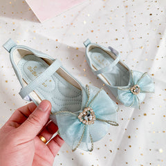 Spring New Girls' Single Shoes Cute Bow Rhinestone Soft Sole Flat Shoes - Mubimart -  