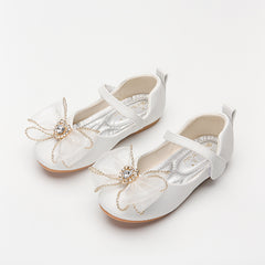 Spring New Girls' Single Shoes Cute Bow Rhinestone Soft Sole Flat Shoes - Mubimart - Girls Shoes 