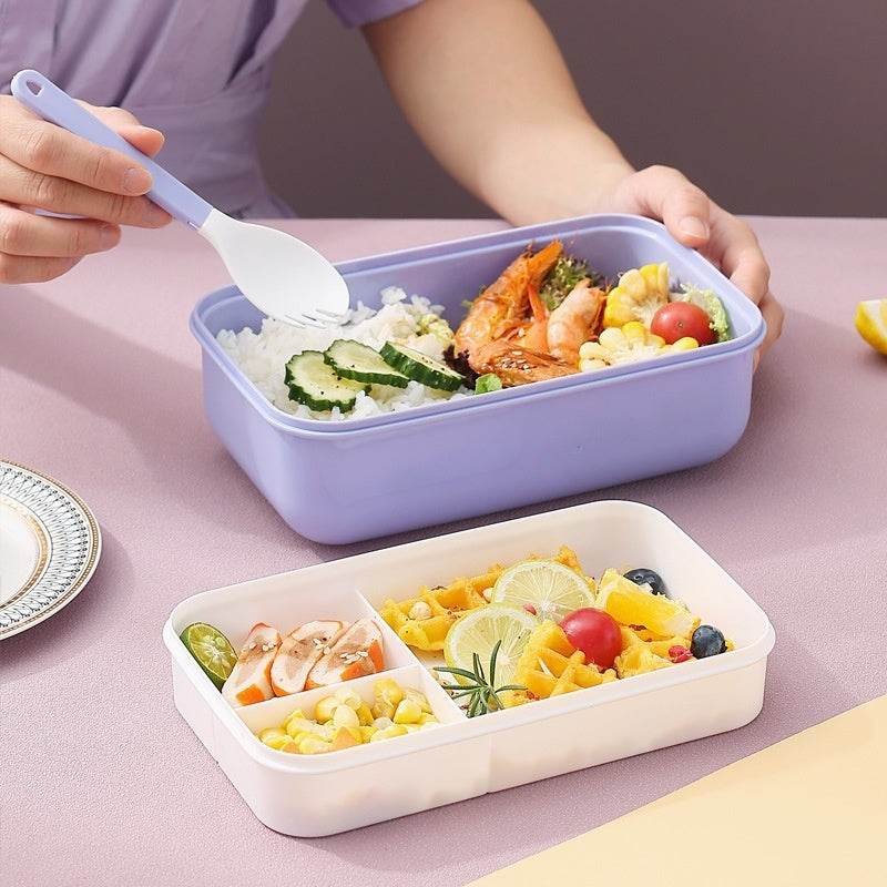 Square Compartment Lunch Lunch Box Canteen Plastic Lunch Box Microwaveable Heating - Mubimart