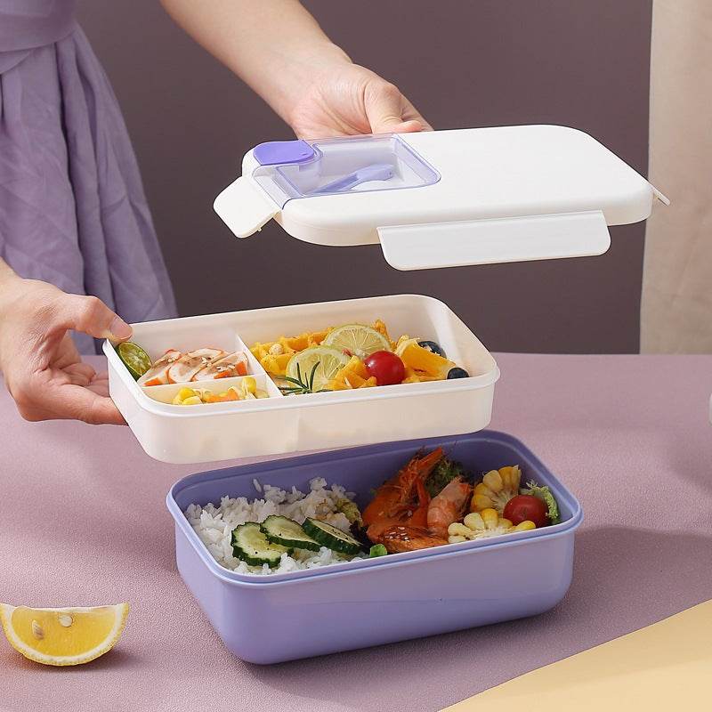 Square Compartment Lunch Lunch Box Canteen Plastic Lunch Box Microwaveable Heating - Mubimart