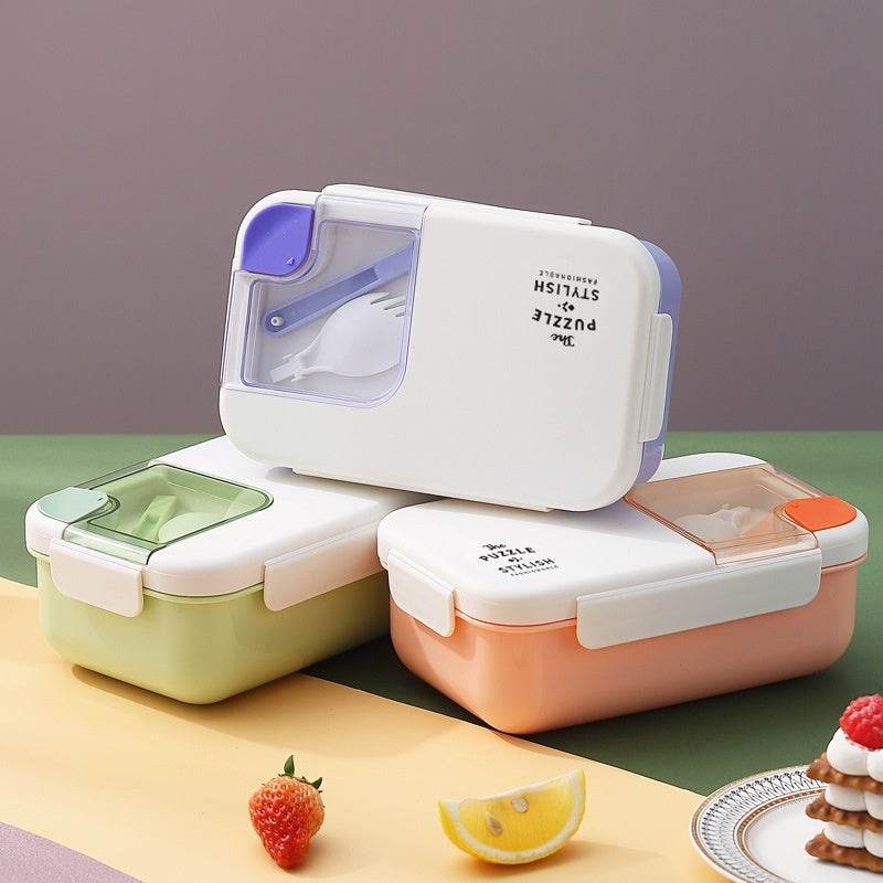 Square Compartment Lunch Lunch Box Canteen Plastic Lunch Box Microwaveable Heating - Mubimart