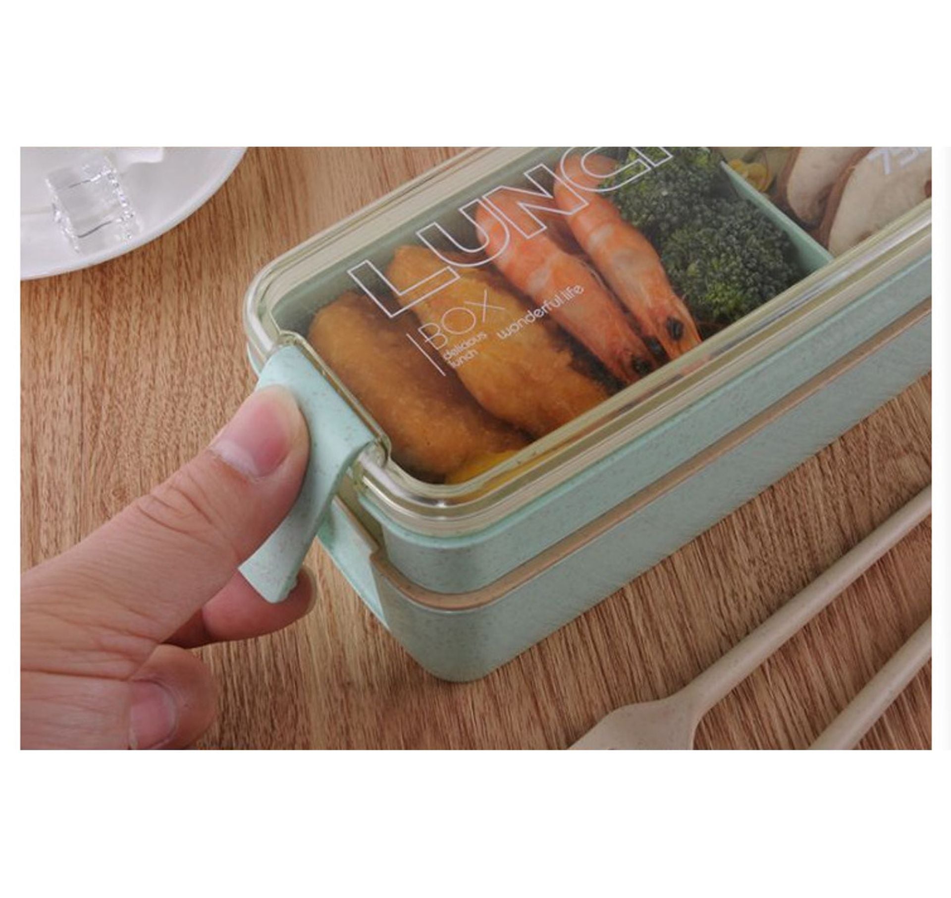 Square Double Three-layer Wheat Straw Fiber Plastic Lunch Box - Mubimart -  