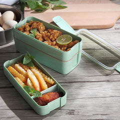 Square Double Three-layer Wheat Straw Fiber Plastic Lunch Box - Mubimart -  