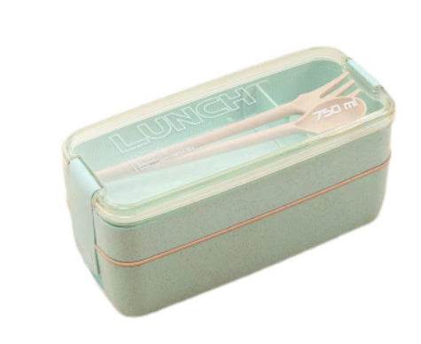 Square Double Three-layer Wheat Straw Fiber Plastic Lunch Box - Mubimart