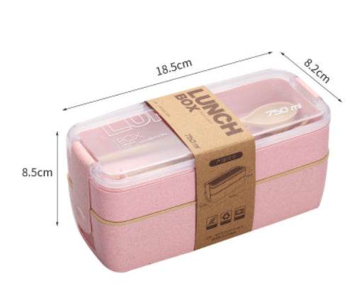 Square Double Three-layer Wheat Straw Fiber Plastic Lunch Box - Mubimart