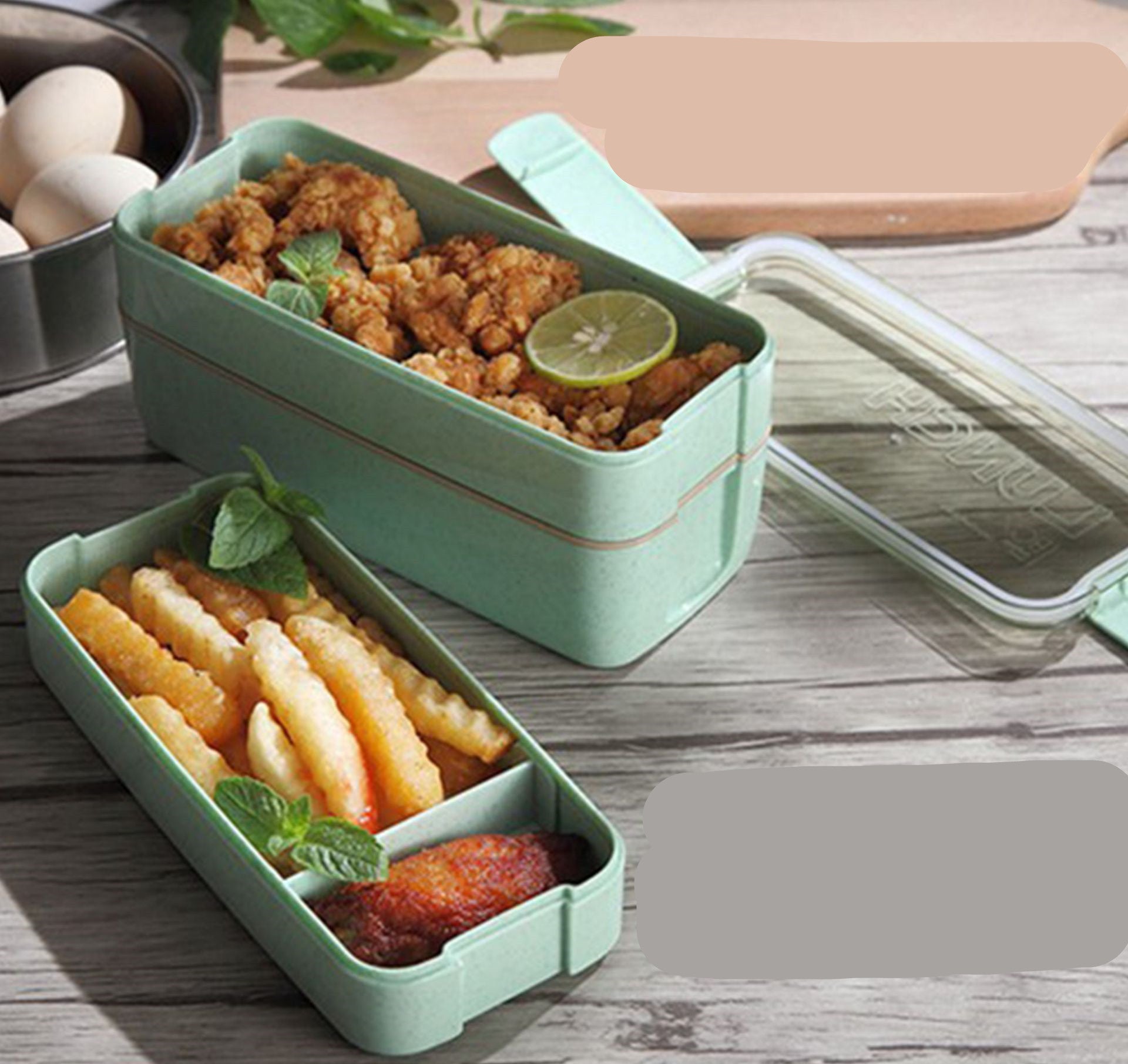 Square Double Three-layer Wheat Straw Fiber Plastic Lunch Box - Mubimart -  