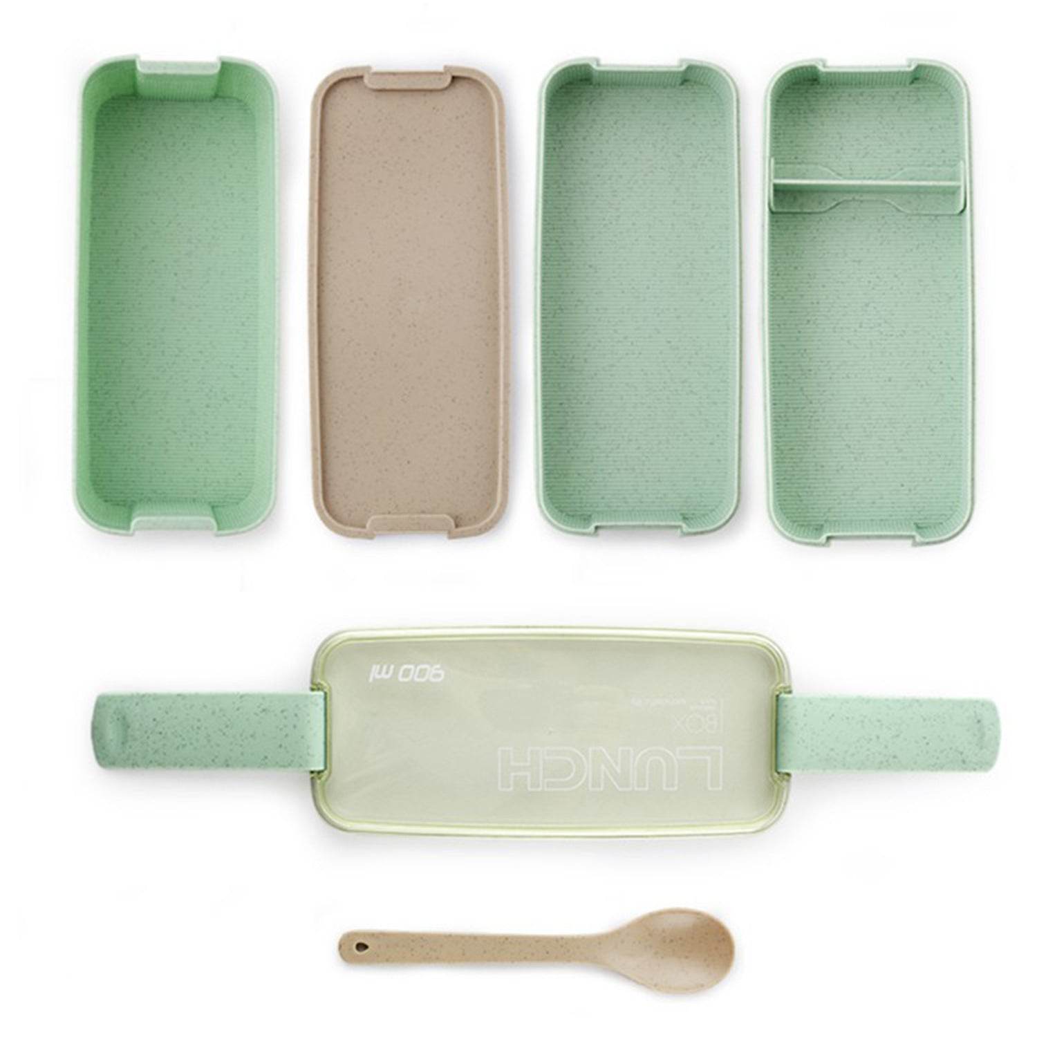 Square Double Three-layer Wheat Straw Fiber Plastic Lunch Box - Mubimart