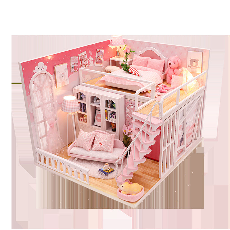 Stable Happiness Hut Hand-assembled Doll House Mini Scene Wooden House - Mubimart - Doll House 