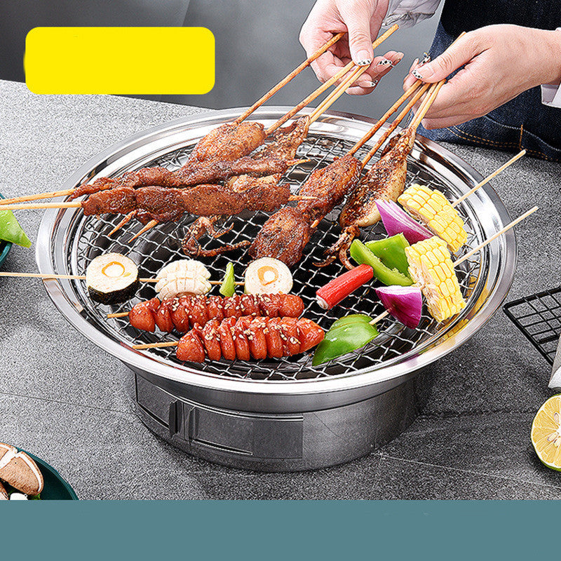 Stainless Steel Charcoal Barbecue Grill Korean Non-stick Barbecue Grills Portable Outdoor BBQ Grill Round Carbon Barbecue Stove - Mubimart - Indoor grills 