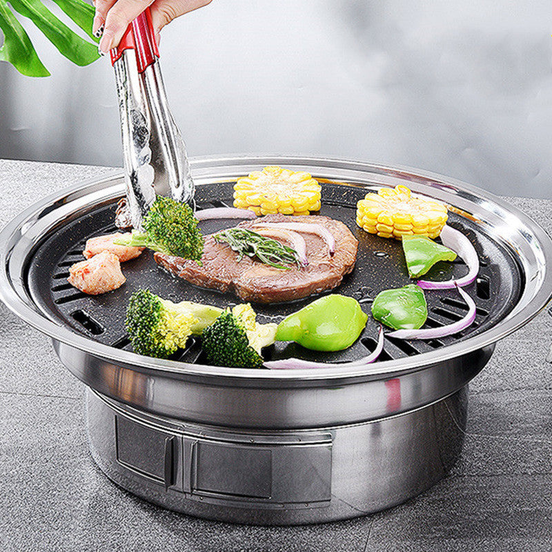 Stainless Steel Charcoal Barbecue Grill Korean Non-stick Barbecue Grills Portable Outdoor BBQ Grill Round Carbon Barbecue Stove - Mubimart -  