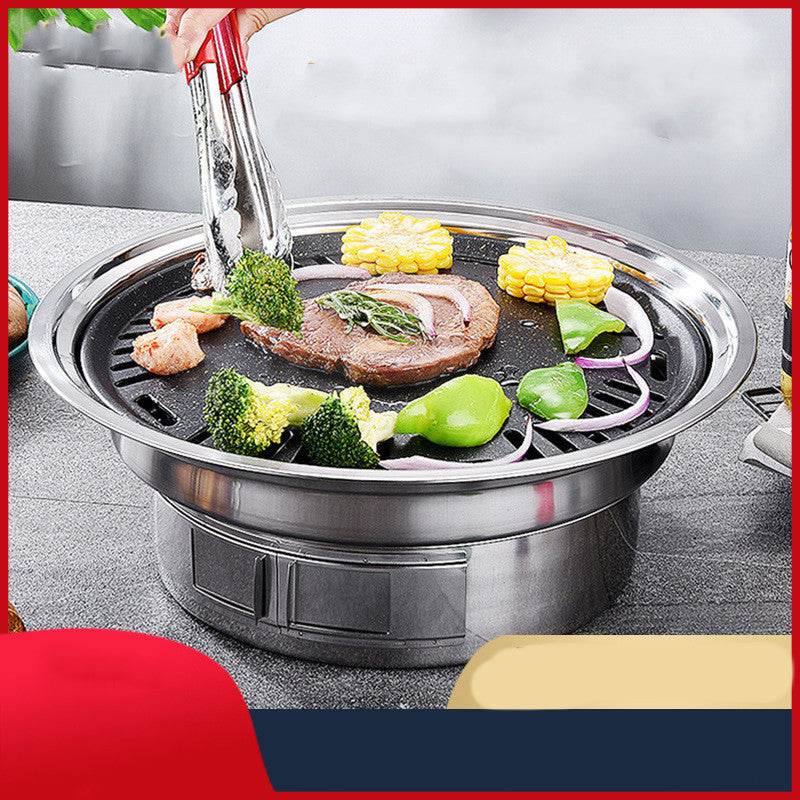 Stainless Steel Charcoal Barbecue Grill Korean Non-stick Barbecue Grills Portable Outdoor BBQ Grill Round Carbon Barbecue Stove - Mubimart