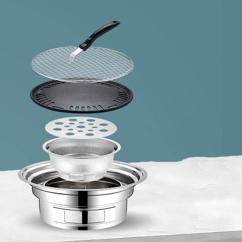 Stainless Steel Charcoal Barbecue Grill Korean Non-stick Barbecue Grills Portable Outdoor BBQ Grill Round Carbon Barbecue Stove - Mubimart