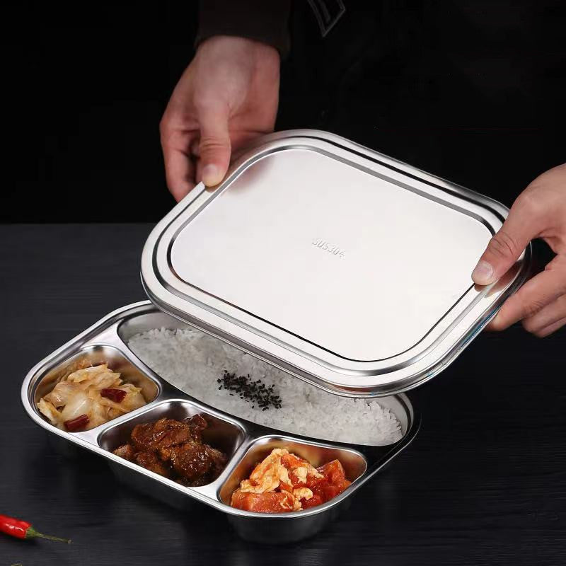 Stainless Steel Dinner Plate Lunch Box Set Mubimart