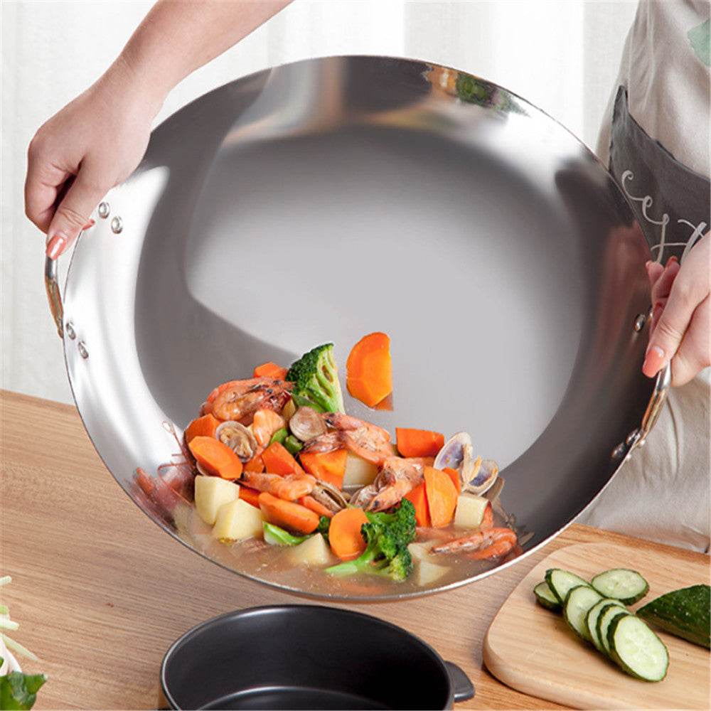 Stainless Steel Double Ear Frying Tripod Thickened Uncoated Frying Pan With Ear Stainless Steel Frying Pan - Mubimart
