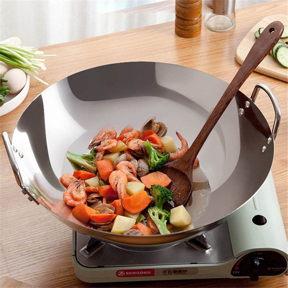Stainless Steel Double Ear Frying Tripod Thickened Uncoated Frying Pan With Ear Stainless Steel Frying Pan - Mubimart