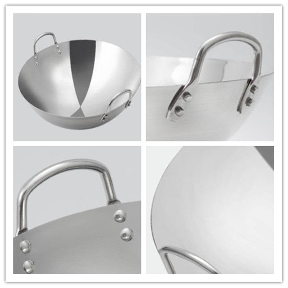 Stainless Steel Double Ear Frying Tripod Thickened Uncoated Frying Pan With Ear Stainless Steel Frying Pan - Mubimart