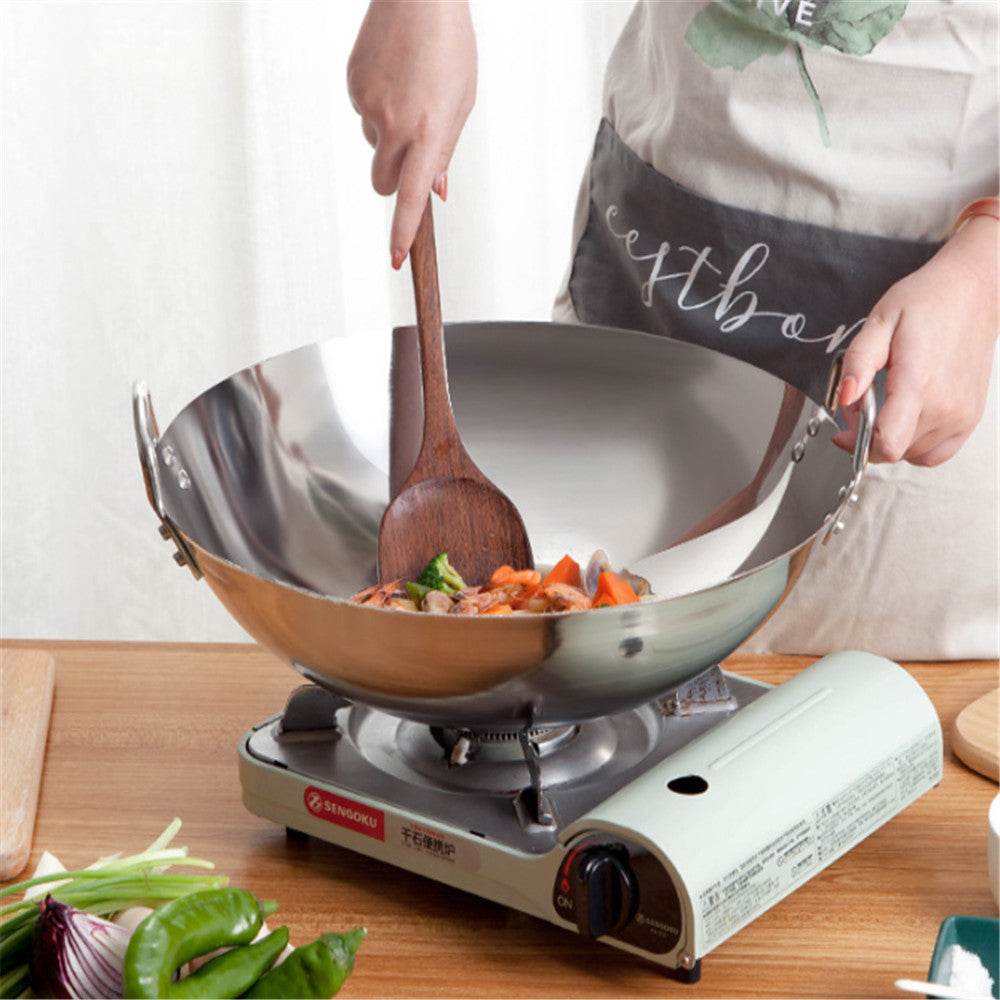 Stainless Steel Double Ear Frying Tripod Thickened Uncoated Frying Pan With Ear Stainless Steel Frying Pan - Mubimart
