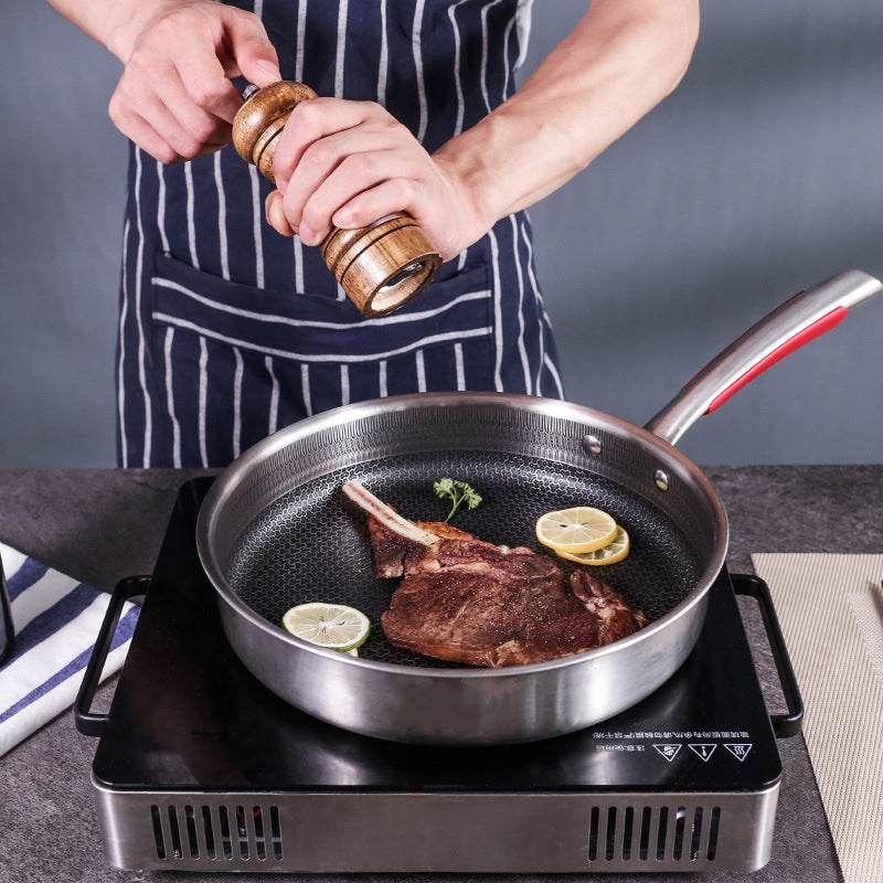 Stainless Steel Full Pattern Frying Egg Fried Steak Pan - Mubimart