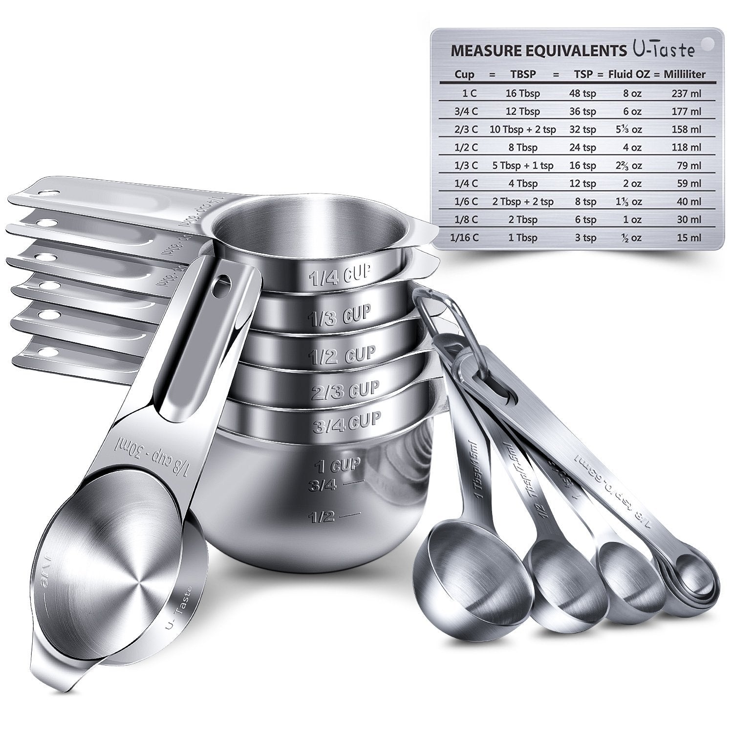 Stainless Steel Measuring Cup and Measuring Spoon 14-piece Set - Mubimart - Measuring Cup 