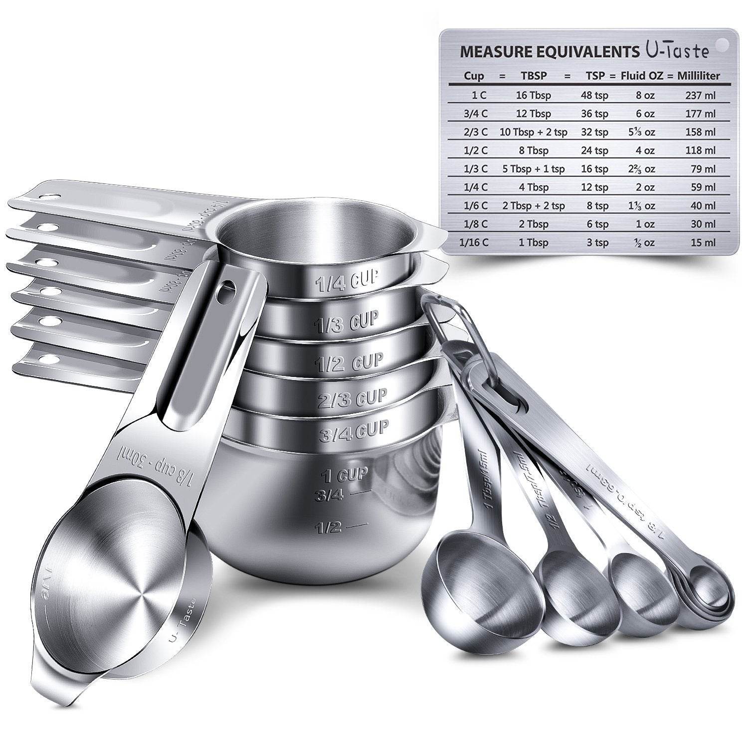 Stainless Steel Measuring Cup and Measuring Spoon 14-piece Set - Mubimart