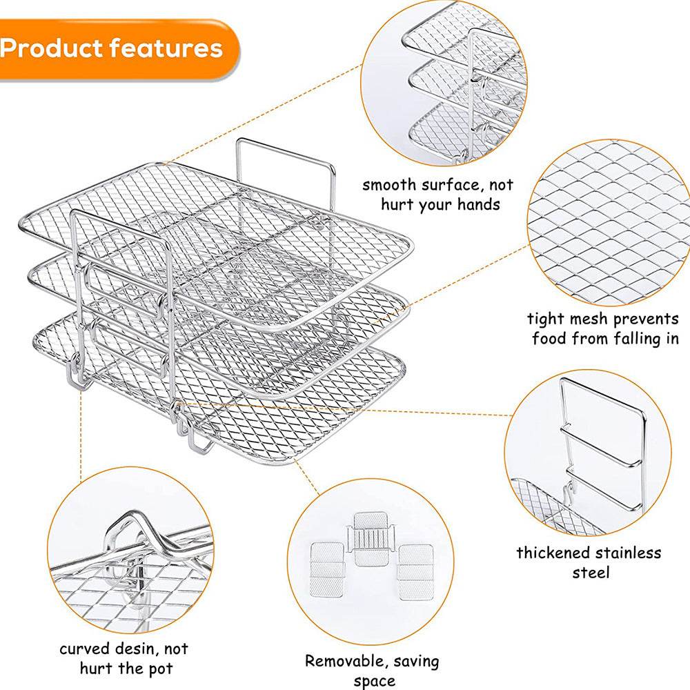 Stainless Steel Multi-layer Rectangular Stackable Dehydrator Air Fryer - Mubimart