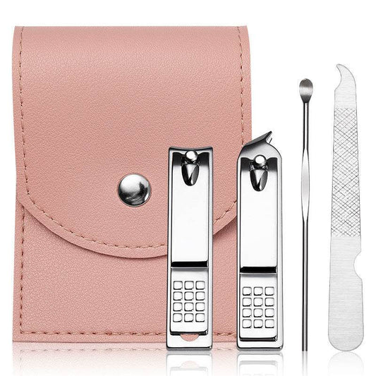 Stainless Steel Nail Clipper Household Ear Spoon Pedicure Cutter Scissors Cuticle Tool Travel Case Kit - Mubimart